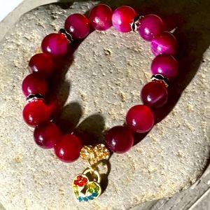 Pink Agate with Heart charm